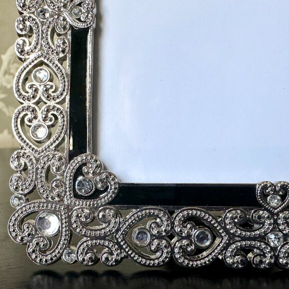 Ornate Metal Picture Frame with Crystals & Heart Design for Square Photo - Picture 2 of 10